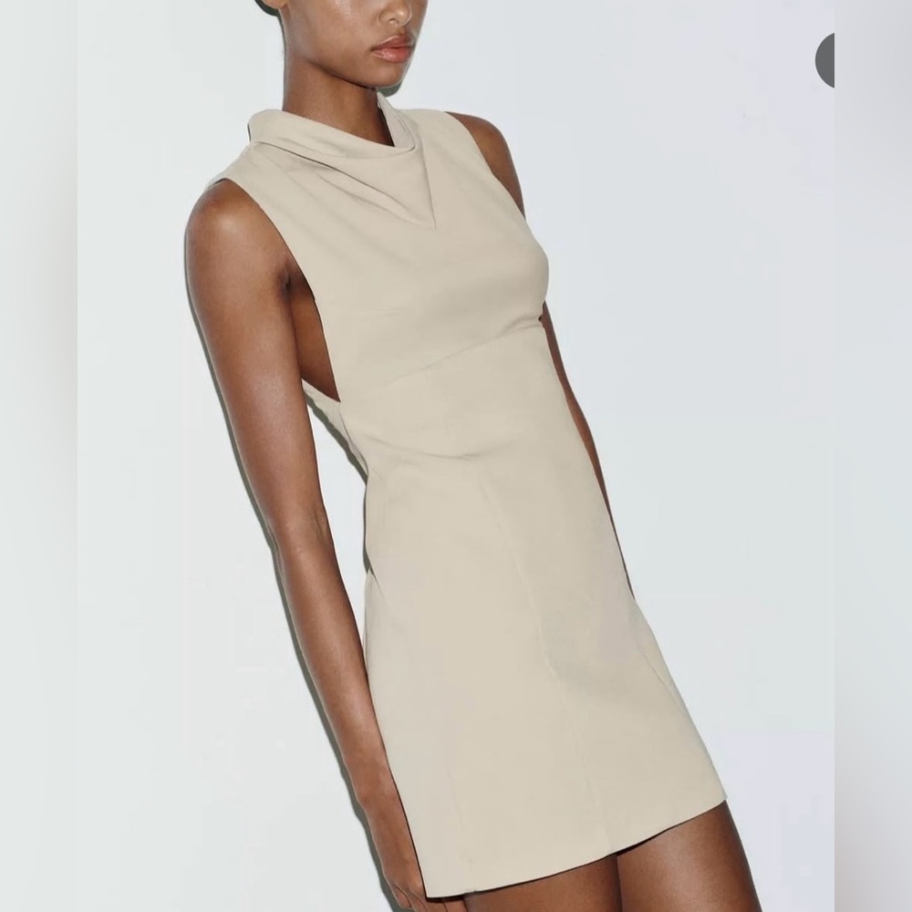 Zara Cream Cowl Neck Mini Dress